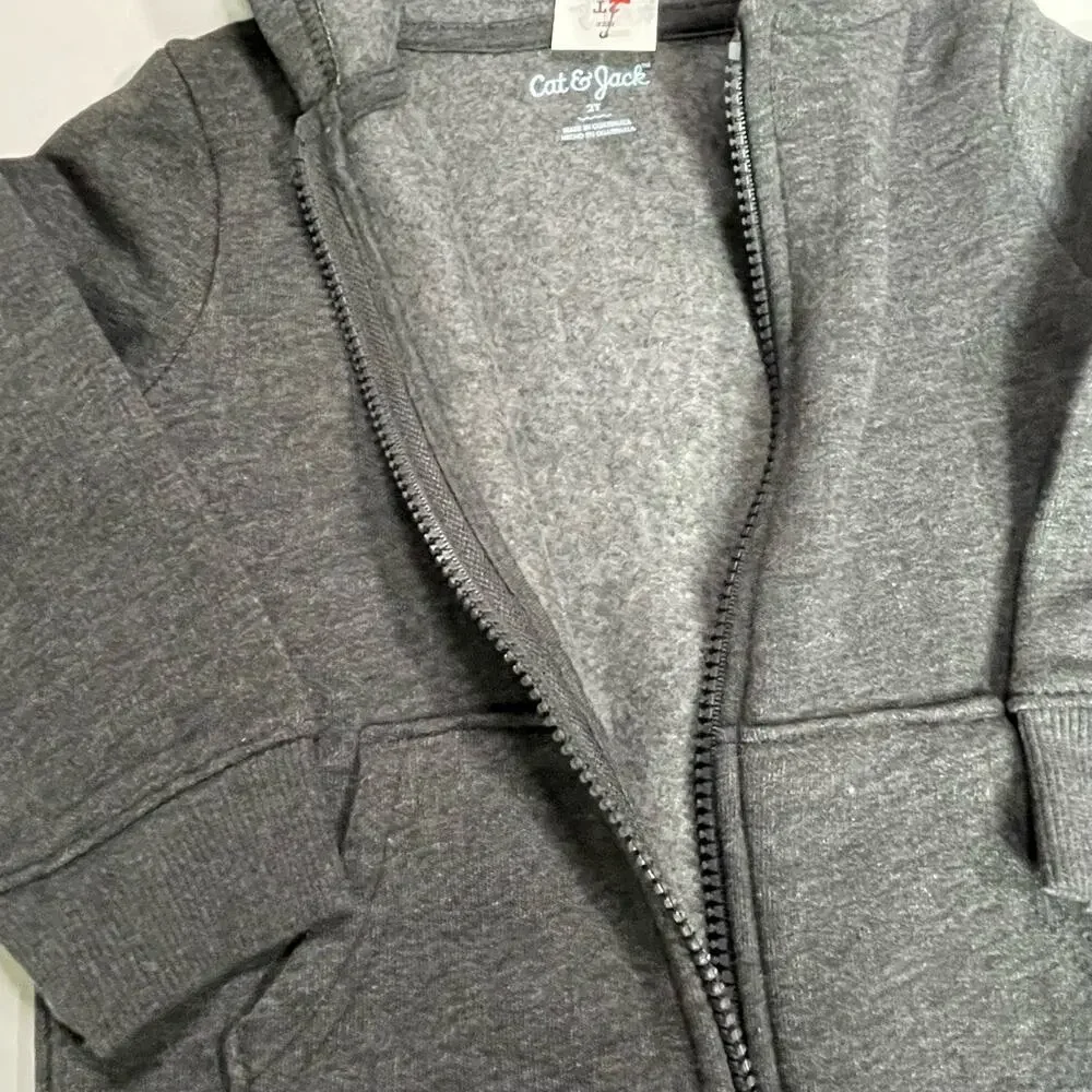 Cat & Jack Toddler Jacket Size 2T Full Zip Gray Hoodie With Pockets NWT